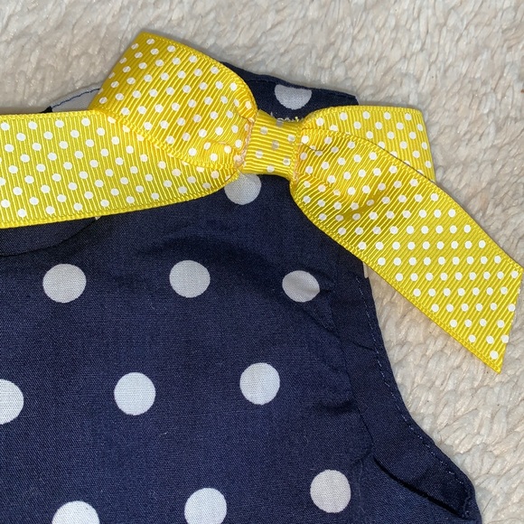 Blueberi Boulevard Polka Dot Daisy Dress EUC 18M Navy & Yellow - Picture 5 of 11